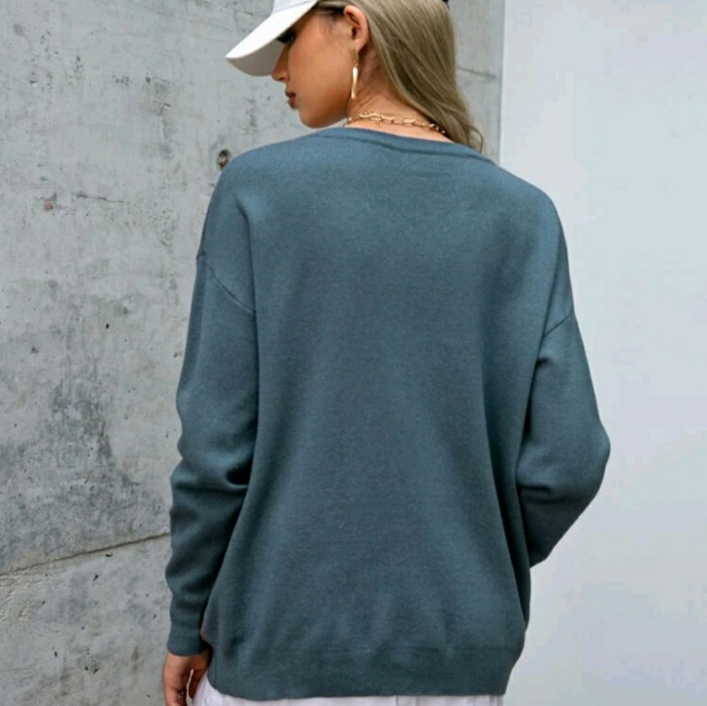 Simplee Bear Pattern Drop Shoulder Sweater - Picture 4 of 6